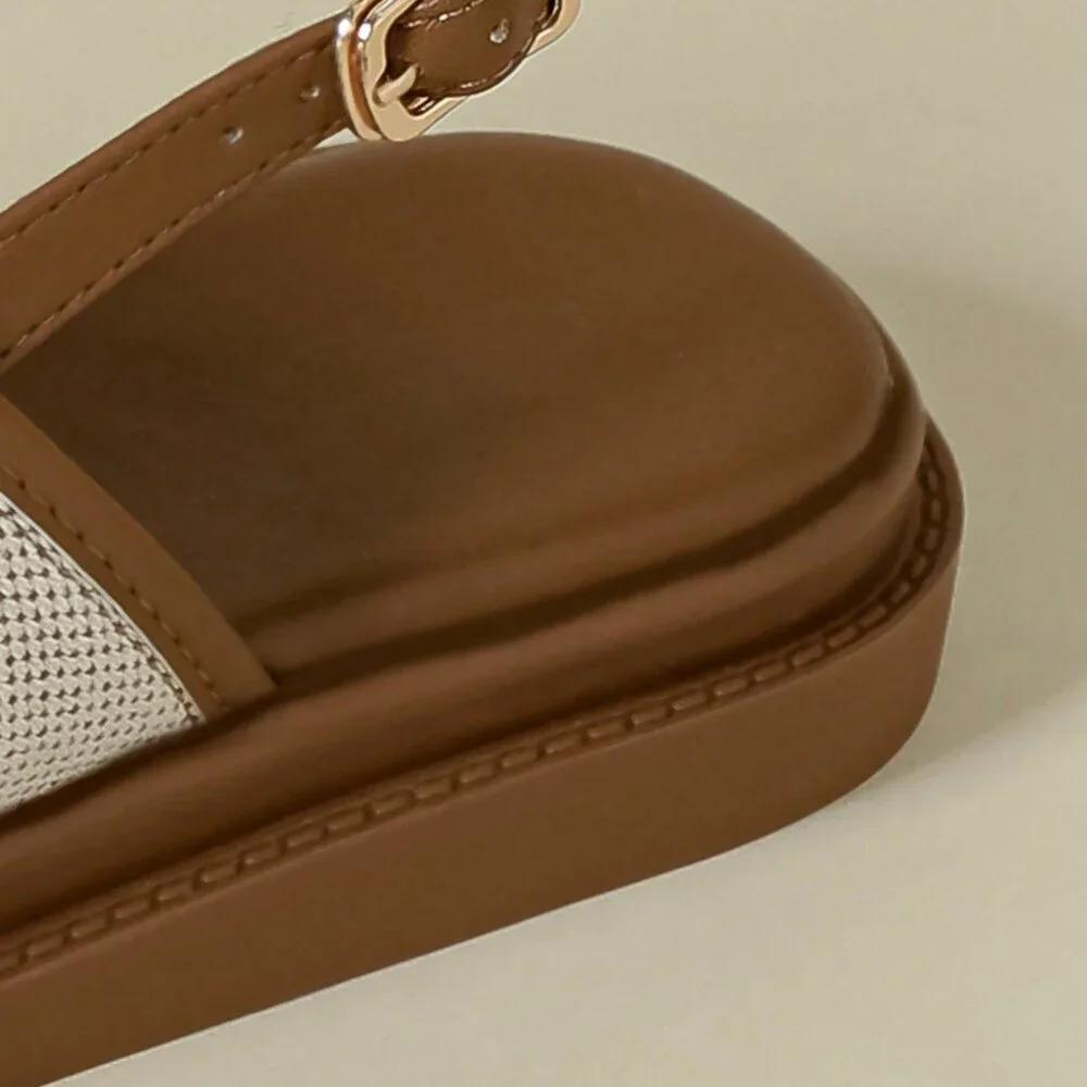 Brown Bohemian Women's Thick Sole Strap Buckle Sandals